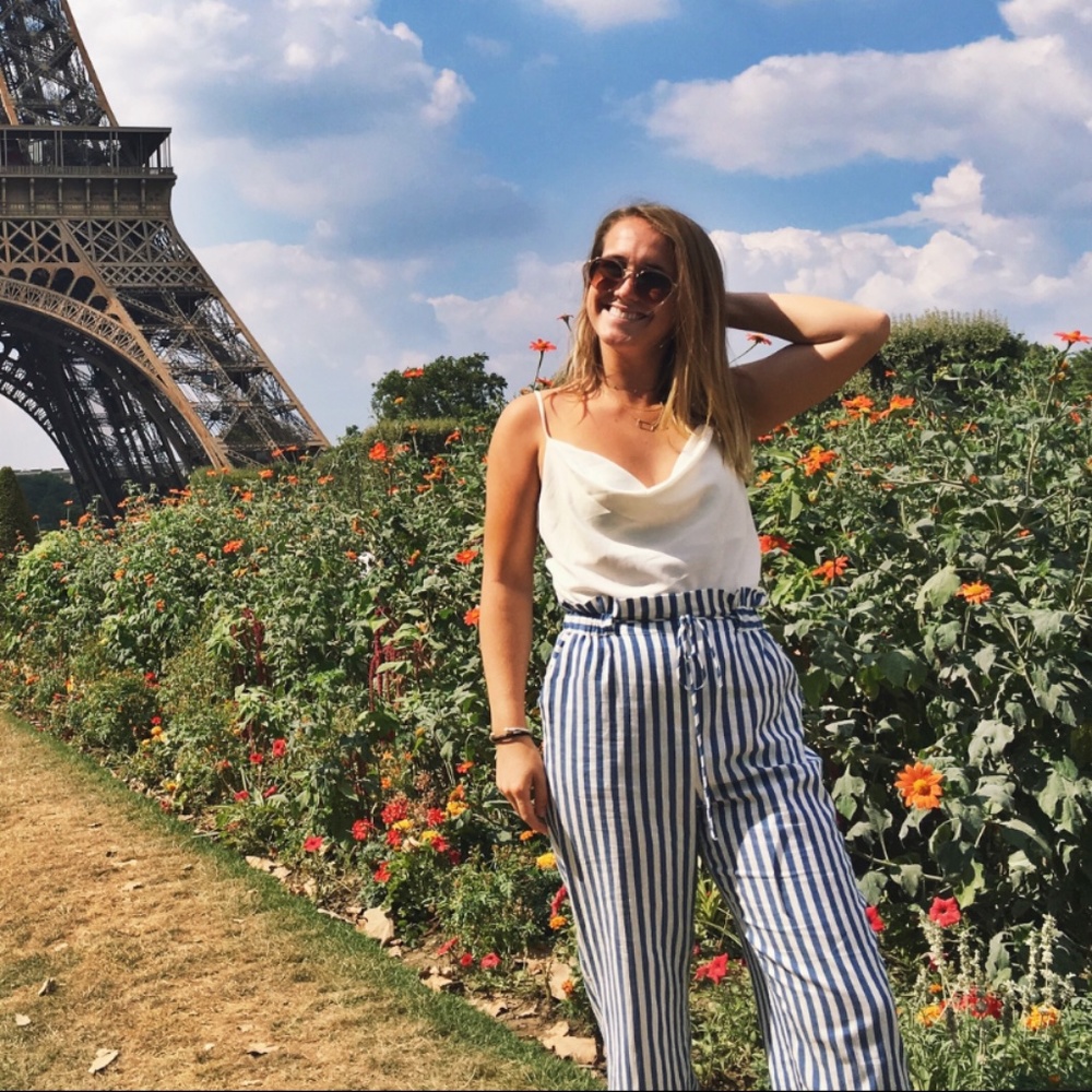 Mango Striped Cotton Wide Leg Pants